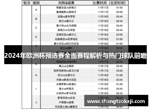 2024年欧洲杯预选赛全面赛程解析与热门球队前瞻